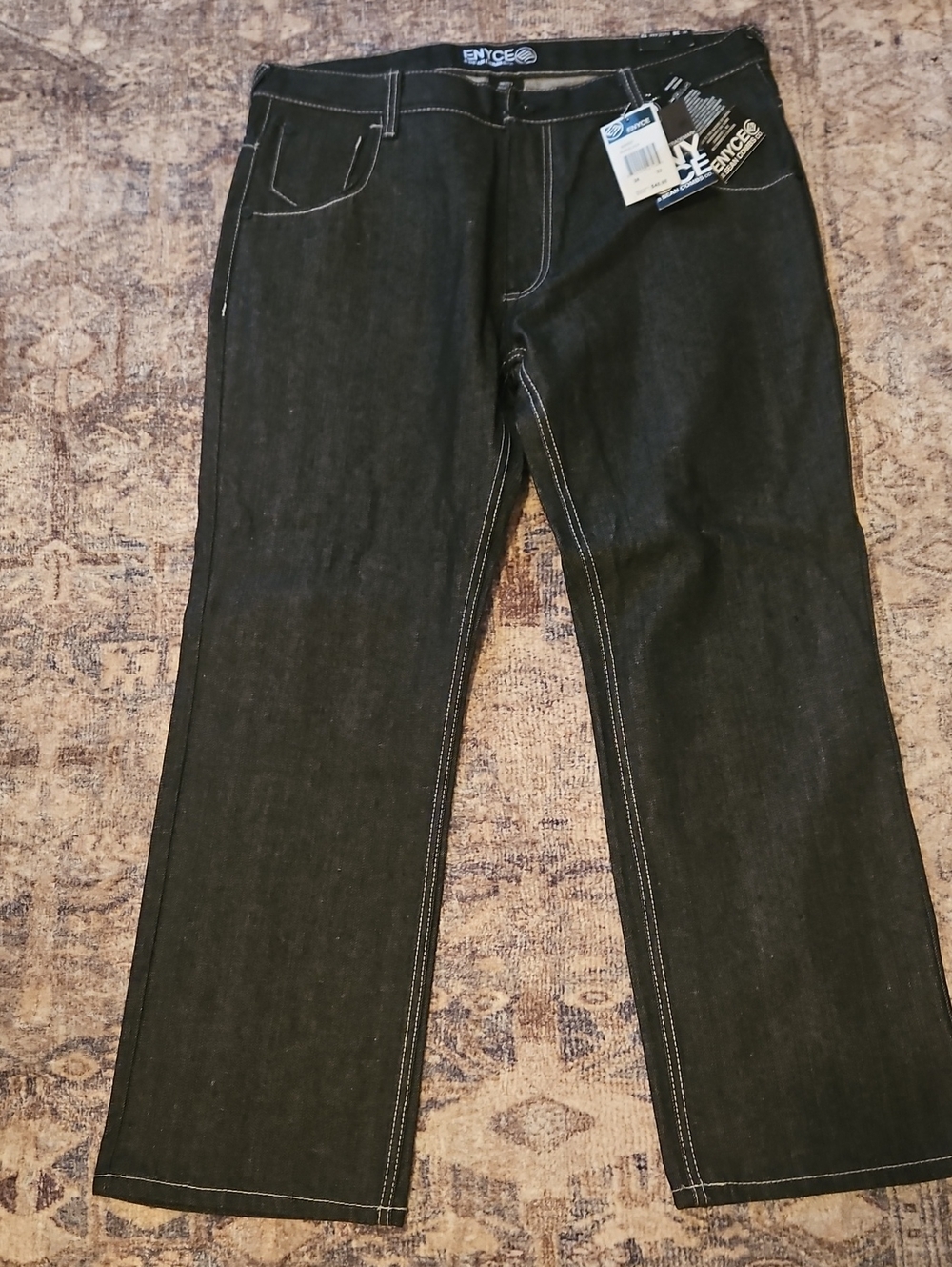 NWT Vintage Y2K Enyce Raw Black Relaxed Fit Jeans White Contrast Stitch 38x32